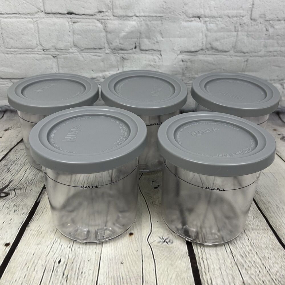 Ninja Creami Breeze Replacement Pints Set of 5 Gray Lid Stackable Frozen Treats